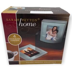 Sarah Peyton Glass Photo Coasters - Set of 4 with Holder (2x3") - New in Box